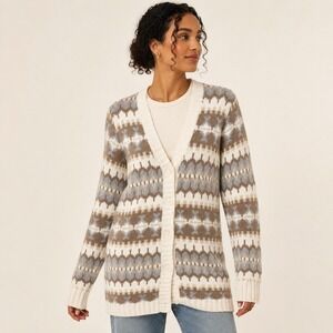 Bass Chunky Fair Isle Cardigan Sweater Womens Medium Coastal Grandpacore Knit